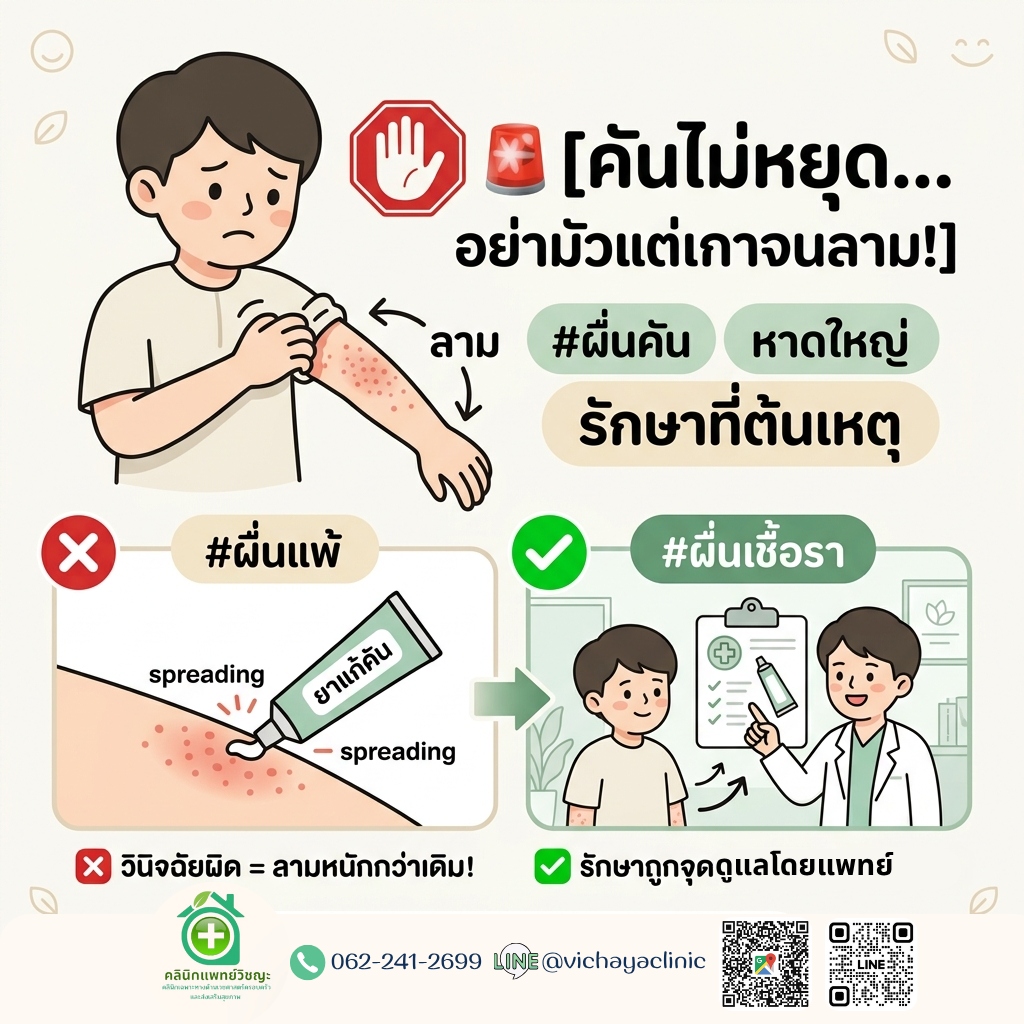 ผื่นคันหาดใหญ่ คลินิกโรคผิวหนังหาดใหญ่ รักษาผื่นคัน ผื่นแพ้ ผื่นเชื้อรา ยาแก้ผื่นคัน ยาทาแก้คัน คลินิกผิวหนังสงขลา คลินิกแพทย์วิชญะ